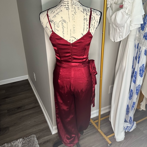 Cranberry Satin Jumpsuit - Picture 2 of 2